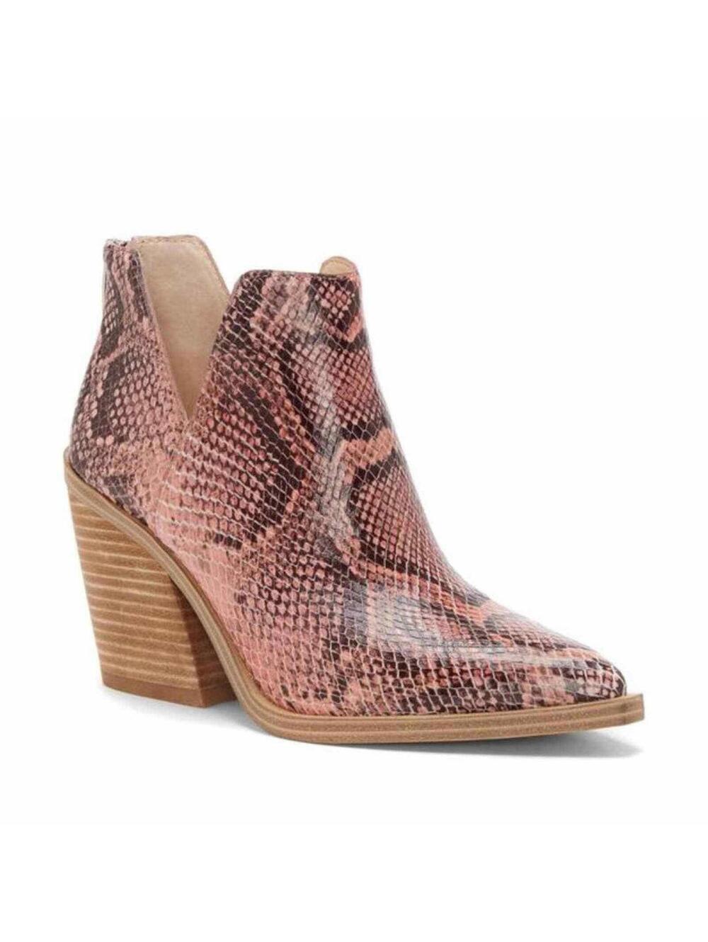 New Vince Camuto Pink Gigietta Snip-toe Embossed Snakeskin In Rosewood Boots 6.5